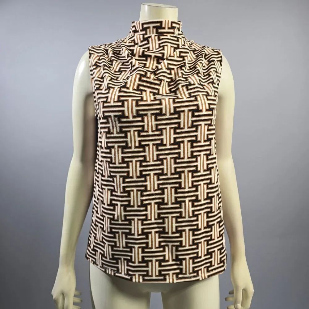 Express Black and White Geometric Sleeveless Blouse R3